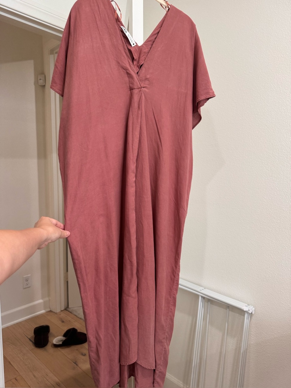 Zara Oversized Mauve V-Neck Maxi Dress